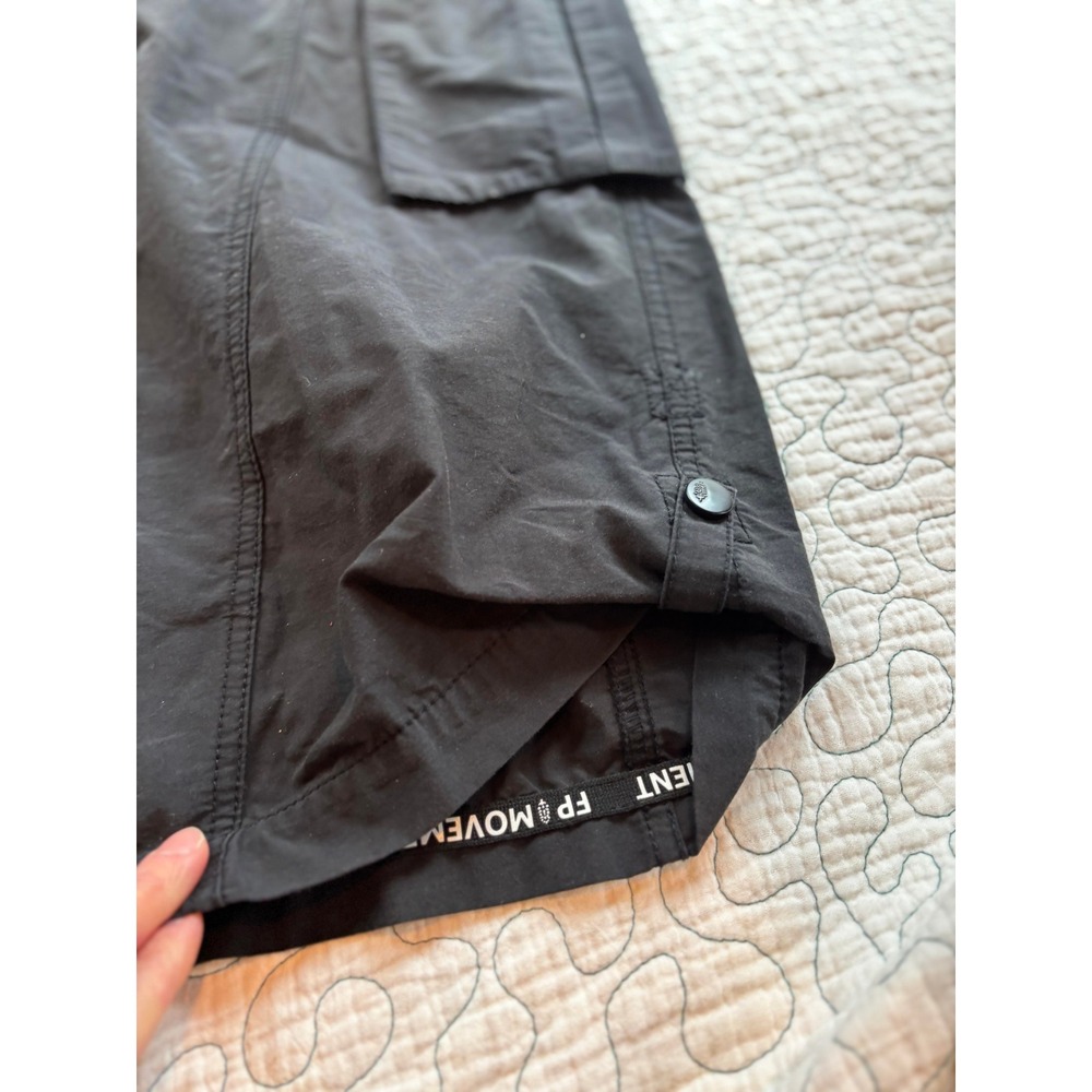 Free People Movement  Black Cargo Pants Ribbed Waist Wide Leg Snap Hem Womens M - Picture 2 of 9